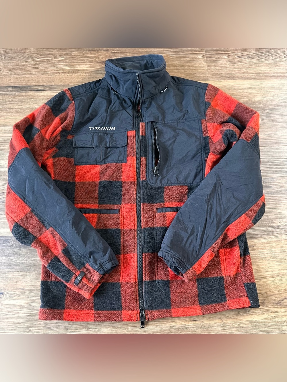 Columbia Fleece Jacket Mens Medium Titanium Interchange Red Buffalo Check GORP